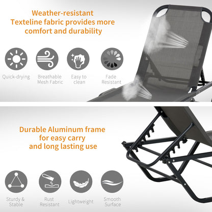 Sun Lounger Relaxed Recliner With 5-Position Adjustable Backrest Aluminium Frame For Pool, Sun Bathing, Grey