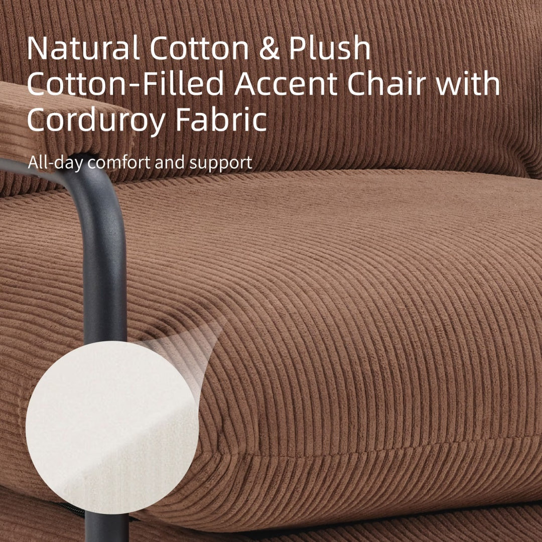 Modern Accent Chair, Reclining Chair With Adjustable Backrest, Corduroy Chair With Metal Frame, Reading Chair, Comfy Lounge Chair For Living Room, Bedroom, Office, Brown