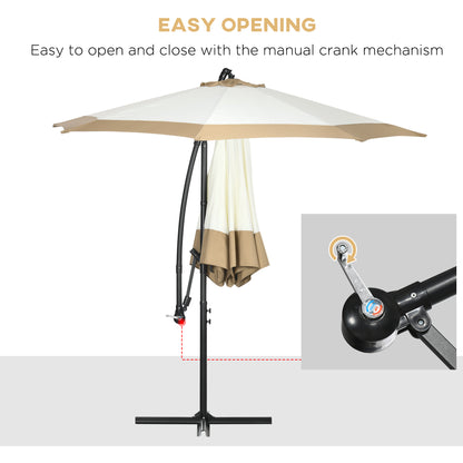 10FT Cantilever Umbrella, Offset Patio Umbrella With Crank And Cross Base For Deck, Backyard, Pool And Garden, Hanging Umbrellas, Tan