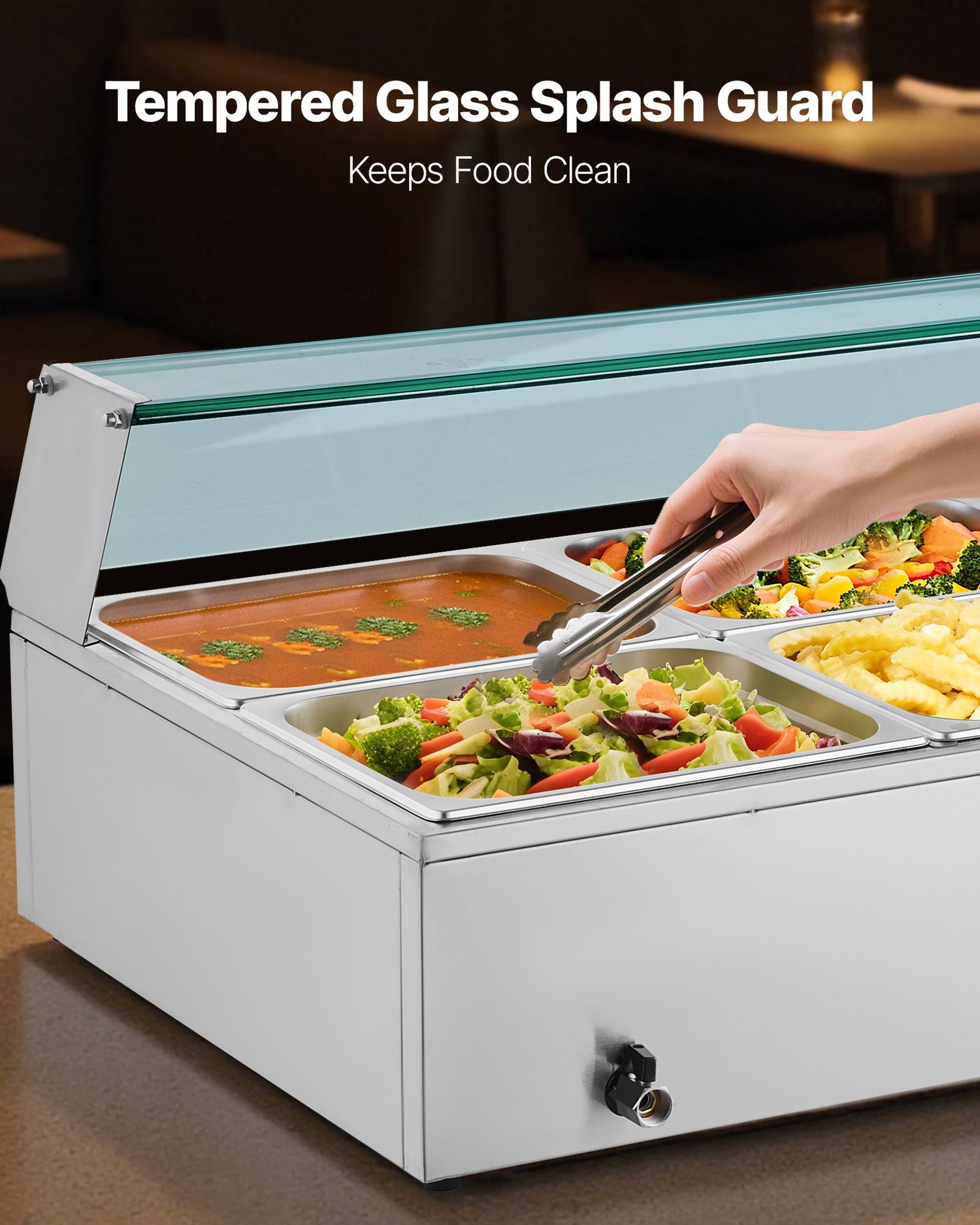 Commercial Food Warmer, 1700W Electric Stainless Steel Steam Food Warmer With Glass Cover, 8-Pan Countertop Buffet Bain Marie With Soup &amp; Perforated Ladles, For Catering, Restaurant &amp; Party