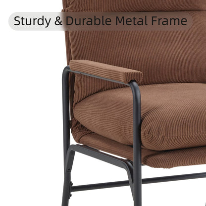 Modern Accent Chair, Reclining Chair With Adjustable Backrest, Corduroy Chair With Metal Frame, Reading Chair, Comfy Lounge Chair For Living Room, Bedroom, Office, Brown