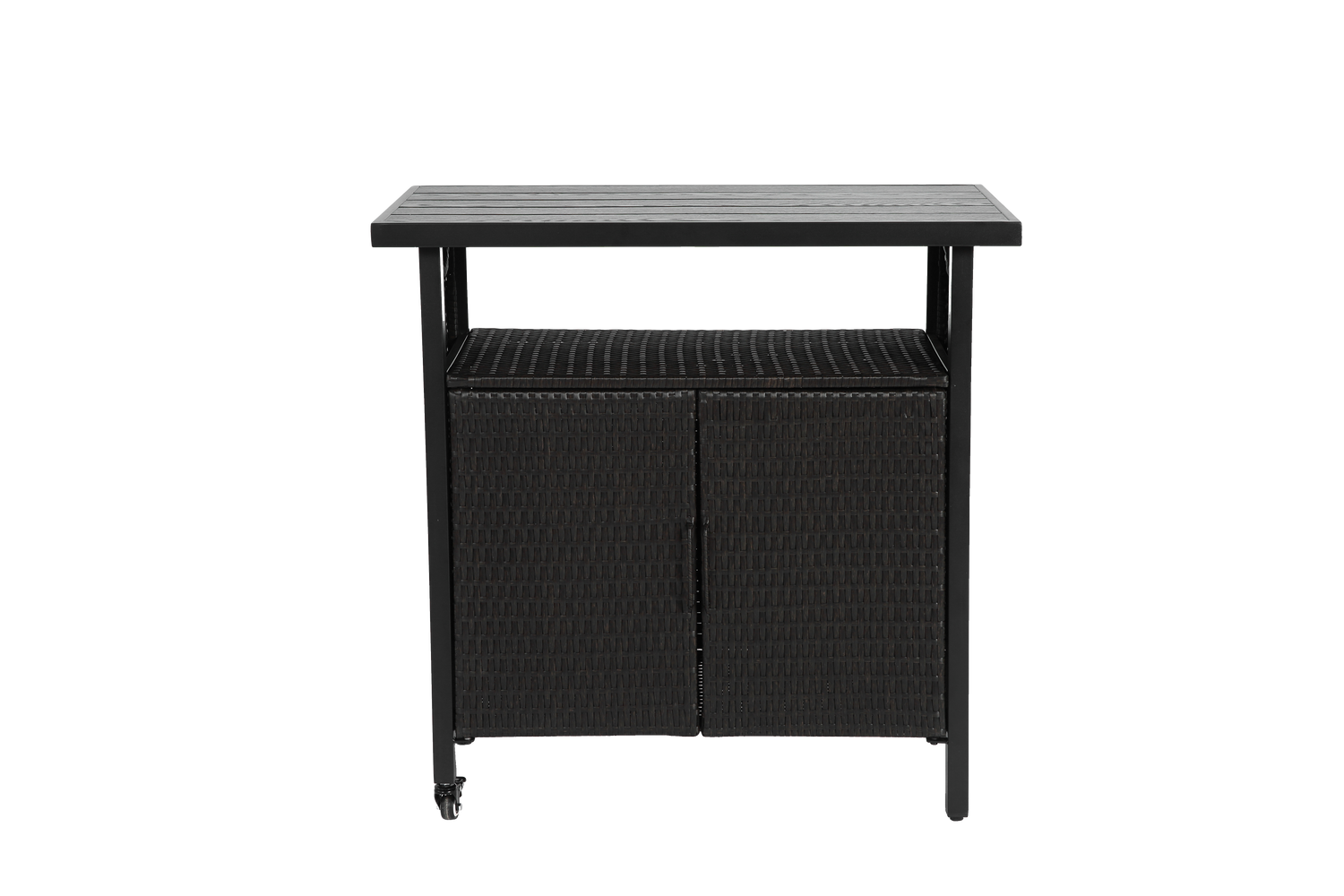 Outdoor Wicker Bar Cart, Patio Wine Serving Cart W Wheels , Rolling Rattan Beverage Bar Counter Table W Glass Top For Porch Backyard Garden Poolside Party, Black