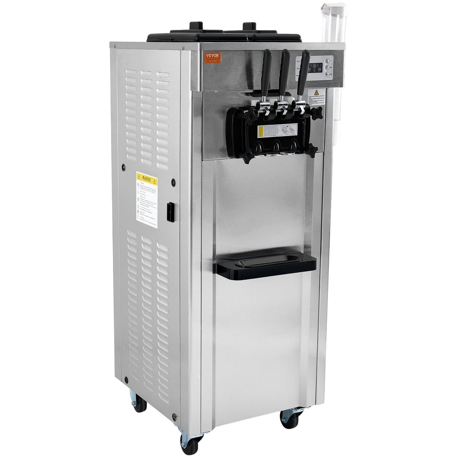 1850W Commercial Soft Ice Cream Machine 3 Flavors 5.3 To 7.4Gallon Per Hour PreCooling At Night Auto Clean LCDPanel For Restaurants Snack Bar, Sliver