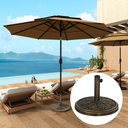 Round Patio Umbrella Base, 26 Lbs Resin Outdoor Umbrella Stand Base, Patio Umbrella Stand For 1.31.51.9 Umbrella Poles For Outdoor, Lawn, Poolside, Bronze
