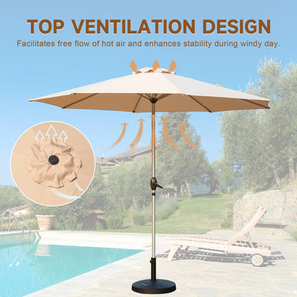 9FT Patio Umbrella, Outdoor Table Umbrella With Push Button Tilt And Crank, UV Protection Waterproof Market Sun Umbrella With 8 Sturdy Ribs For Garden, Deck, Backyard, Pool  Beige