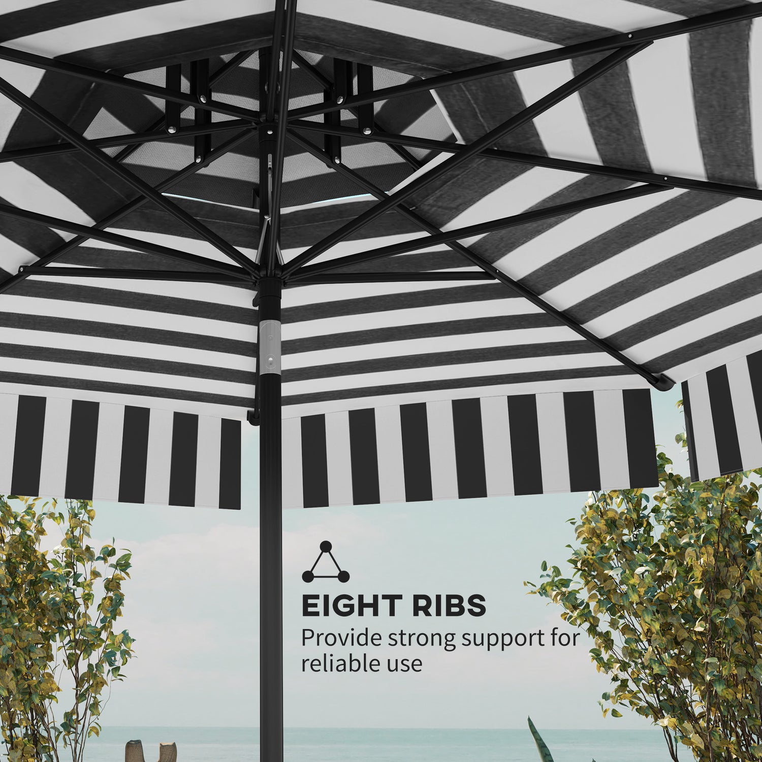 8.6FT Patio Umbrella, UPF 30+ Outdoor Market Umbrella, 2-Tier Vented Patio Table Umbrella with Crank 8 Ribs, Tiltable Porch Umbrella for Garden Deck Poolside, Black