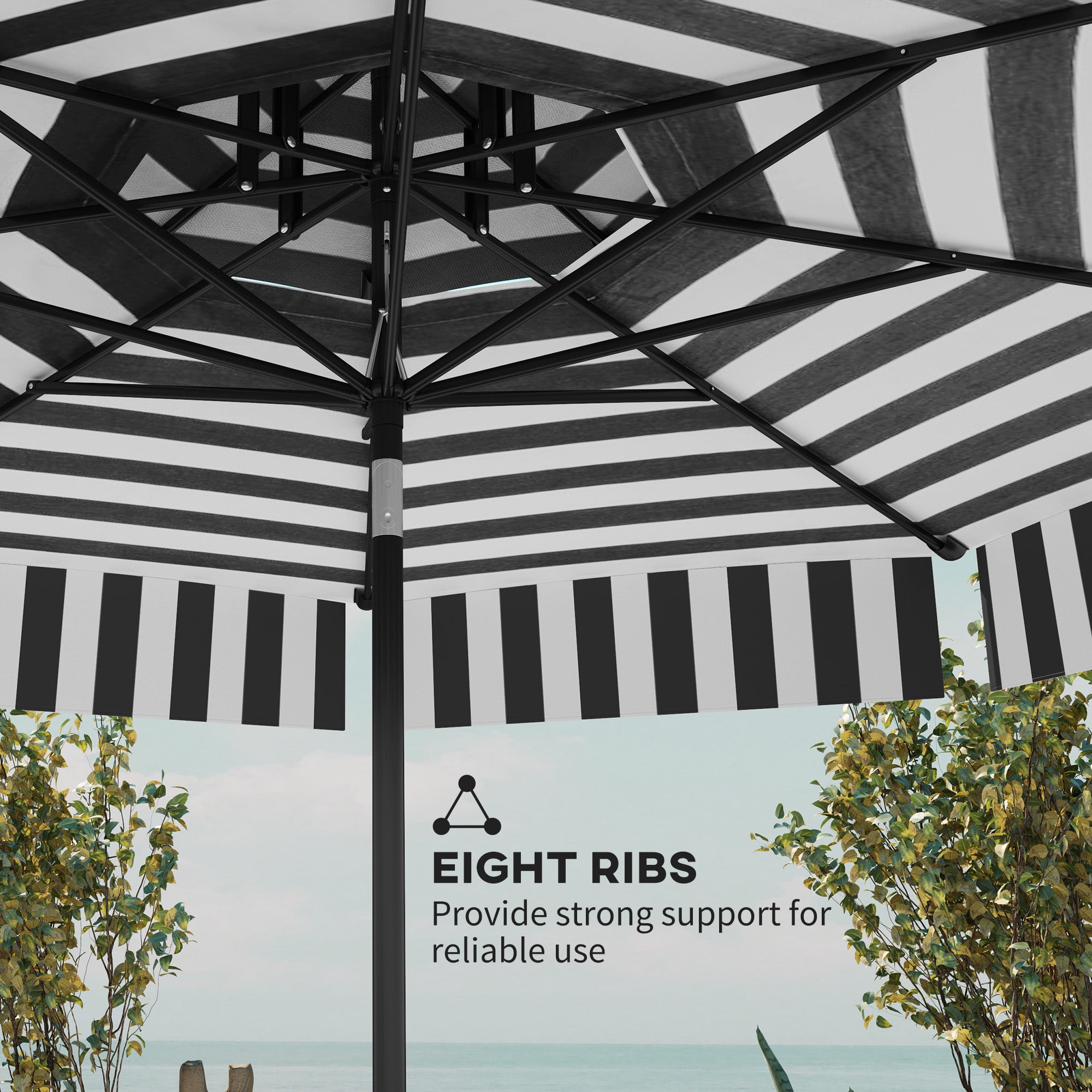 8.6FT Patio Umbrella, UPF 30+ Outdoor Market Umbrella, 2-Tier Vented Patio Table Umbrella with Crank 8 Ribs, Tiltable Porch Umbrella for Garden Deck Poolside, Black