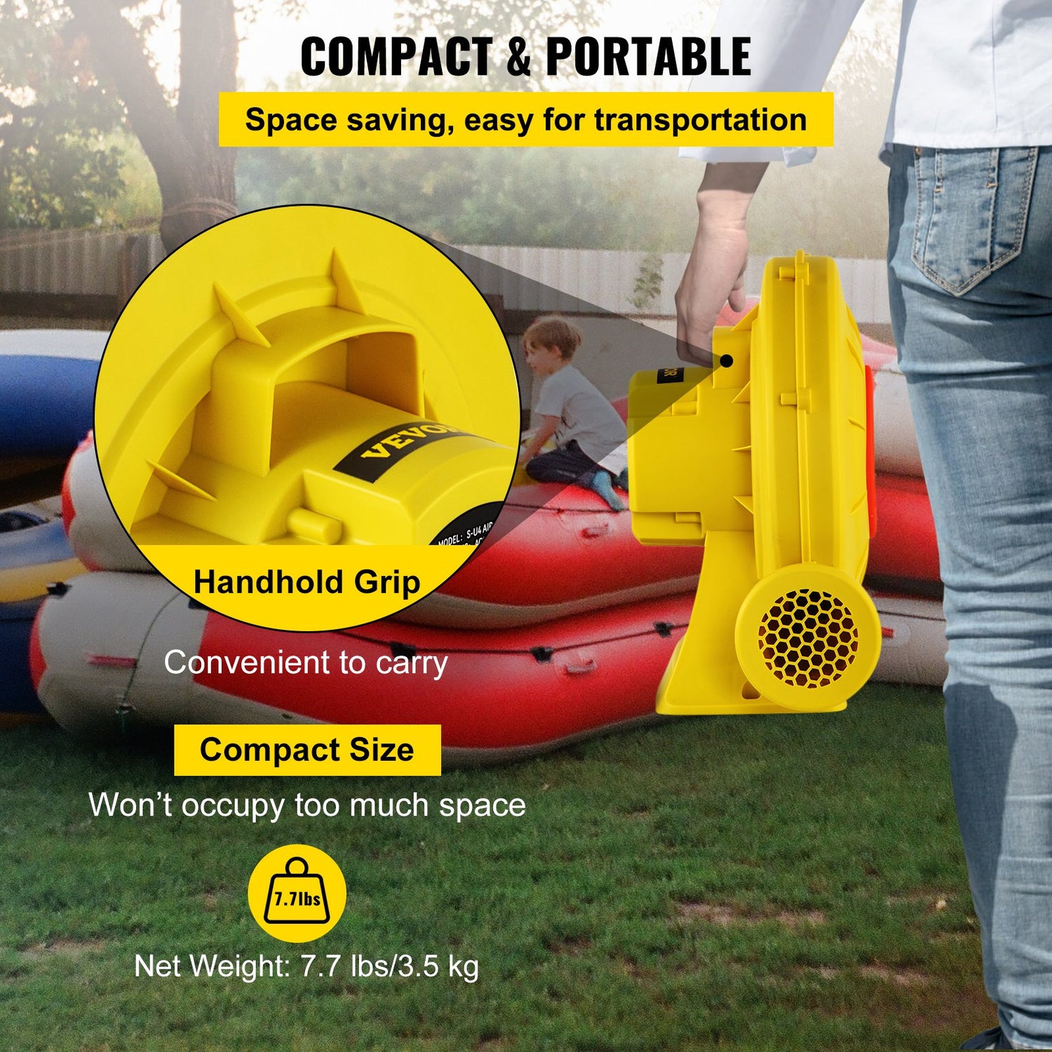 Air Blower, 450W 0.6HP Inflatable Blower, Portable And Powerful Bounce House Blower, 1750Pa Commercial Air Blower Pump Fan, Used For Inflatable Bouncy Castle And Jump Slides, Yellow