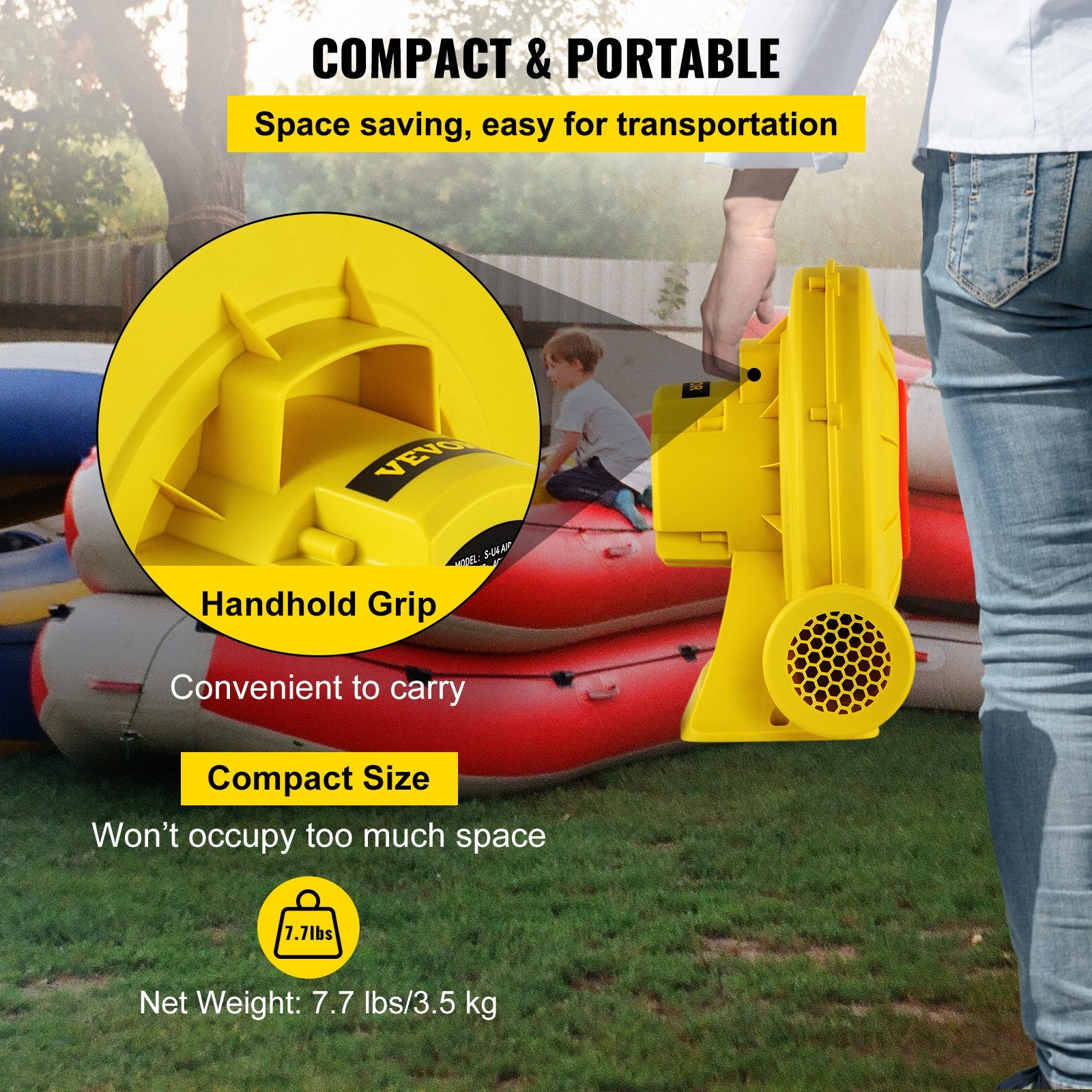 Air Blower, 450W 0.6HP Inflatable Blower, Portable And Powerful Bounce House Blower, 1750Pa Commercial Air Blower Pump Fan, Used For Inflatable Bouncy Castle And Jump Slides, Yellow