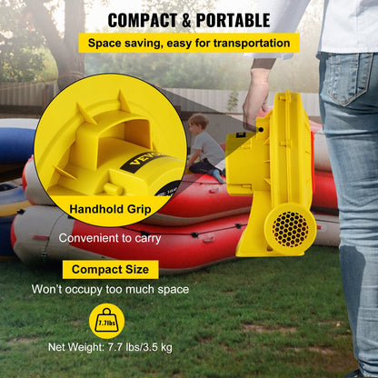 Air Blower, 450W 0.6HP Inflatable Blower, Portable And Powerful Bounce House Blower, 1750Pa Commercial Air Blower Pump Fan, Used For Inflatable Bouncy Castle And Jump Slides, Yellow