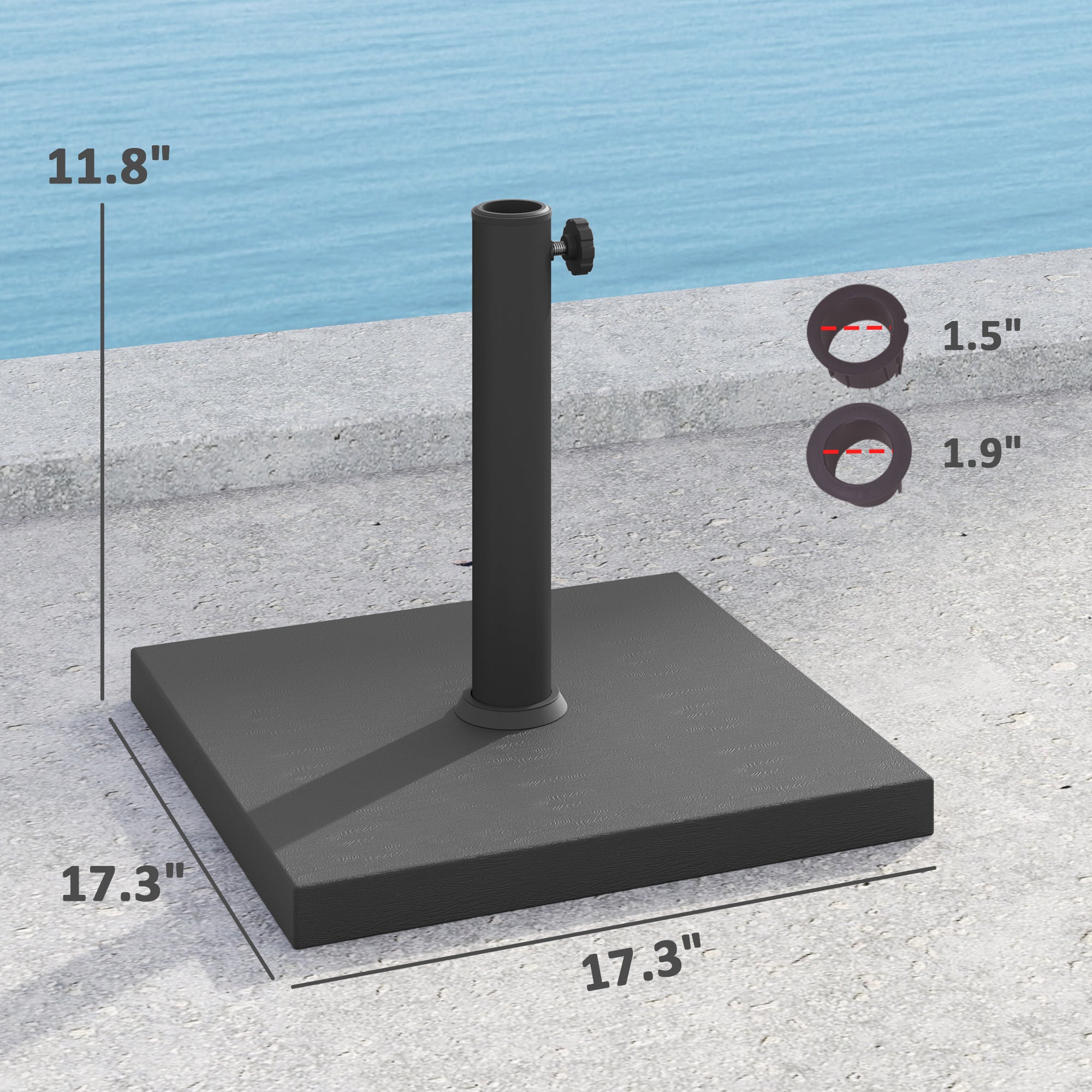 Patio Umbrella Base, 40 Lbs Concrete Heavy Duty Umbrella Base, Outdoor Umbrella Stand Patio Umbrella Holder For 1.5"/1.9" Umbrella Poles For Outdoor, Lawn, Poolside, Black