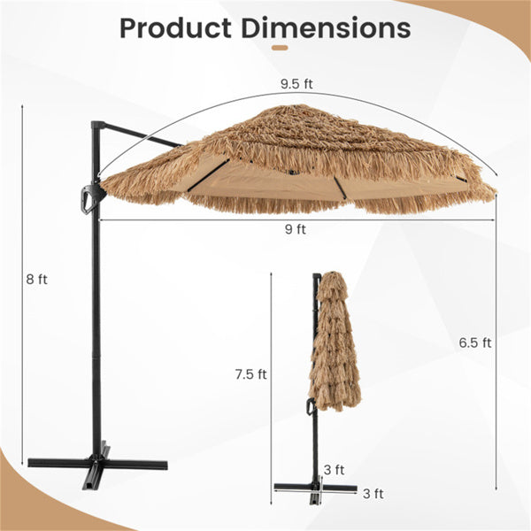 9.5ft Tropical-Style Outdoor Umbrella Natural Black - 2-Tier Vented, Sun Protection, Backyard Poolside Decor