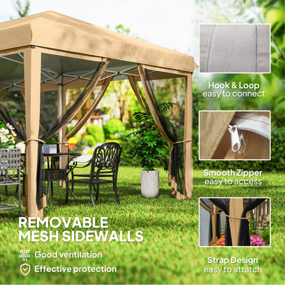 10’ x 20’ Pop Up Canopy Tent with Netting, Heavy Duty Instant Sun Shelter, Large Tents for Parties with Carry Bag for Outdoor, Garden, Patio, Beige