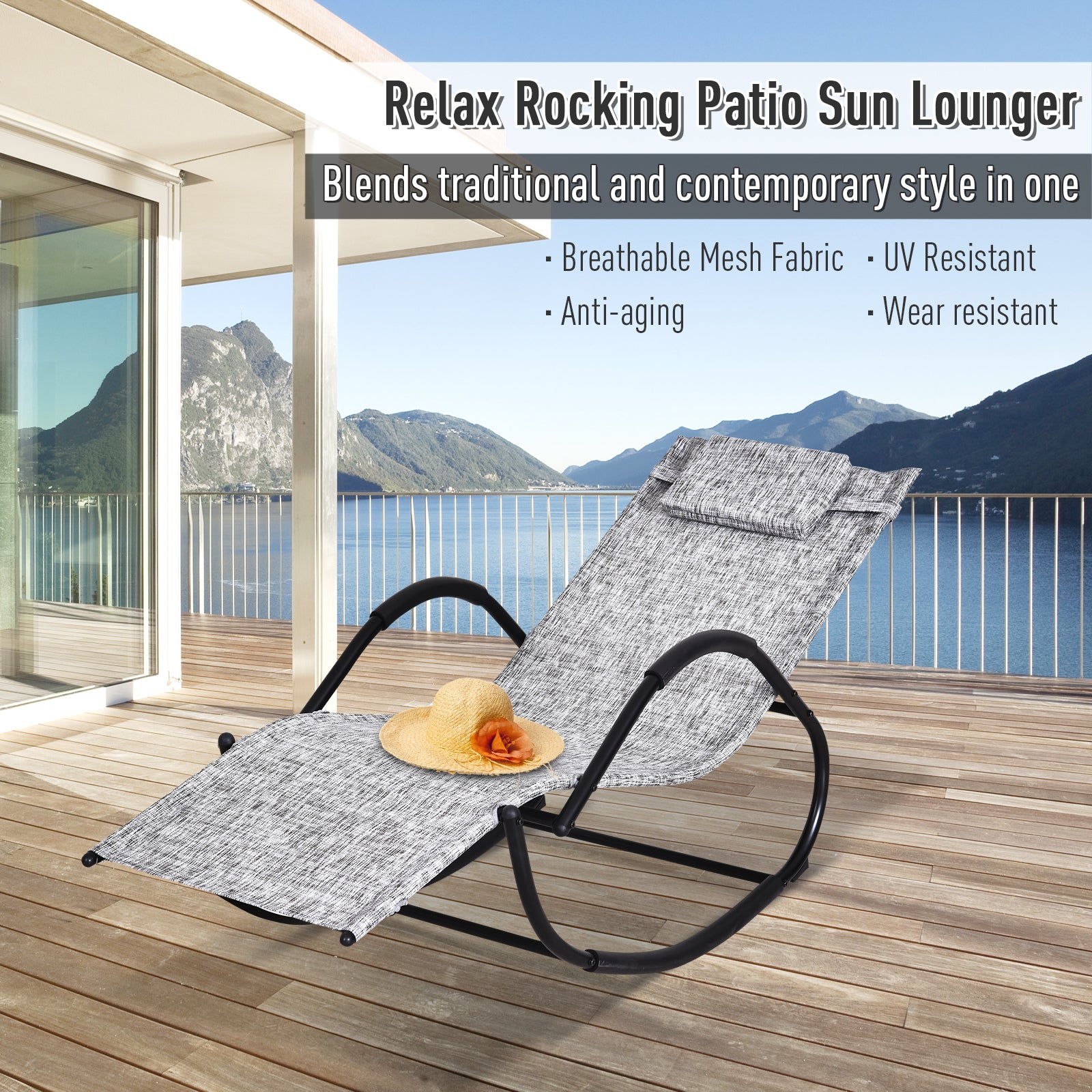Steel Frame Zero Gravity Rocking Lounge Chair W Pillow Grey