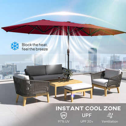 Garden Parasol, Double-Sided Sun Umbrella with LED Solar Lights, Patio Parasol for Outdoor, Wine Red