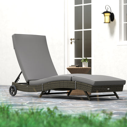 Patio Wicker Chaise Lounge Chair, Outdoor PE Rattan Sun lounger with Adjustable Backrest and 2 Wheels, Gray