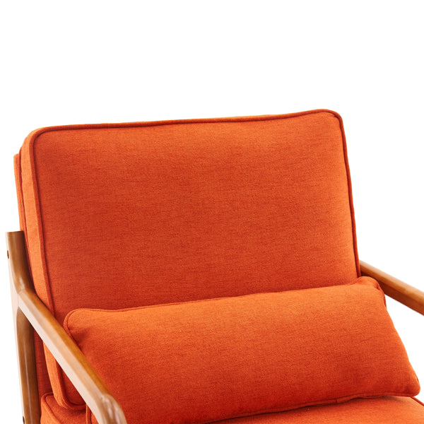 [Same Code: 93084294]Oak Armrest Oak Upholstered Single Lounge Chair Indoor Lounge Chair Burnt Orange Color