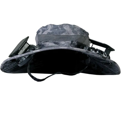 Outdoor Wide Brim Sun Hat With 2 Rechargeable Fans Solar Powered 3 Wind Speeds UPF50+ Breathable Waterproof Nylon Mesh Outdoor Hat For Hiking Camping Hunting Fishing