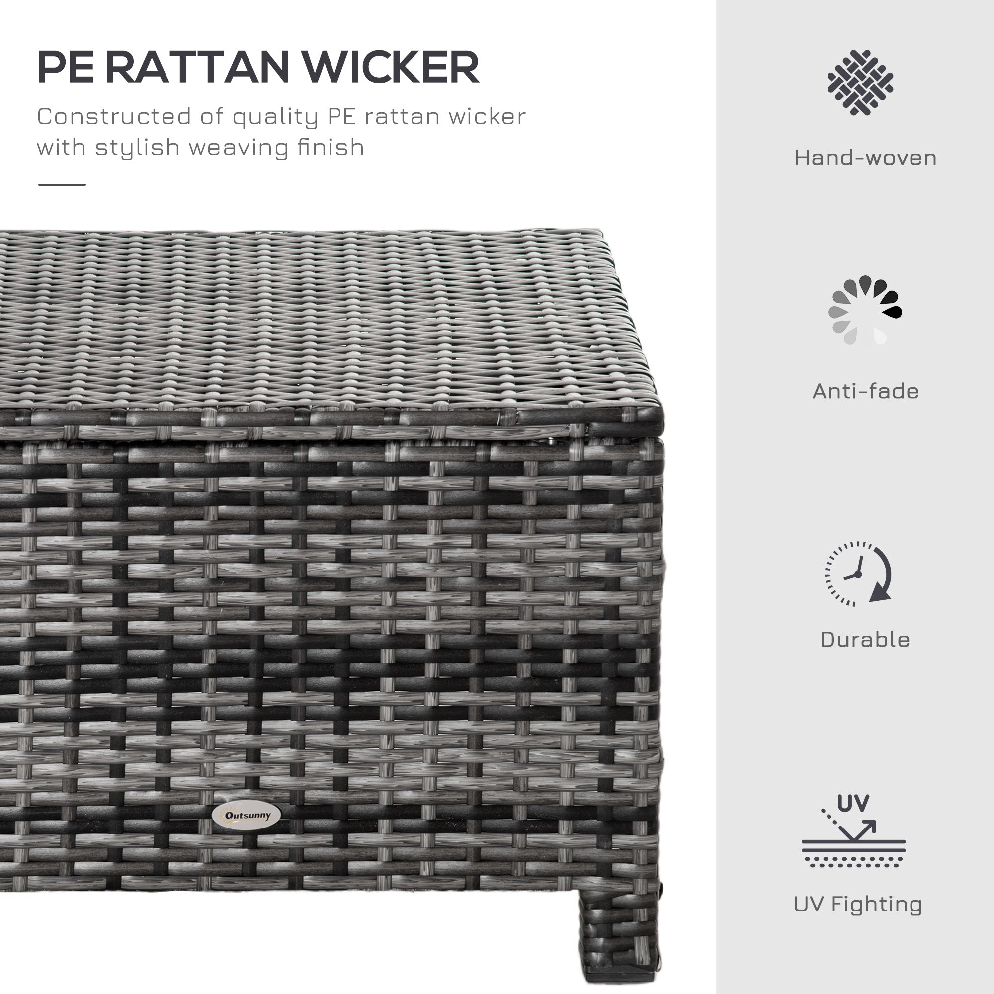 Rattan Footstool Wicker Ottoman With Padded Seat Cushion Outdoor Patio Furniture For Garden Poolside Living Room, 50 X 50 X 35 Cm, Grey
