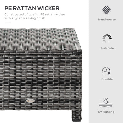 Rattan Footstool Wicker Ottoman With Padded Seat Cushion Outdoor Patio Furniture For Garden Poolside Living Room, 50 X 50 X 35 Cm, Grey