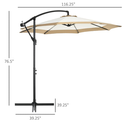 10FT Cantilever Umbrella, Offset Patio Umbrella With Crank And Cross Base For Deck, Backyard, Pool And Garden, Hanging Umbrellas, Tan