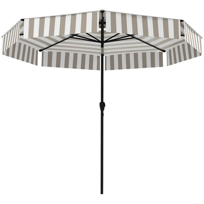 8.6FT Patio Umbrella, UPF 30 Outdoor Market Umbrella, 2-Tier Vented Patio Table Umbrella With Crank 8 Ribs, Tiltable Porch Umbrella For Garden Deck Poolside, Light Gray