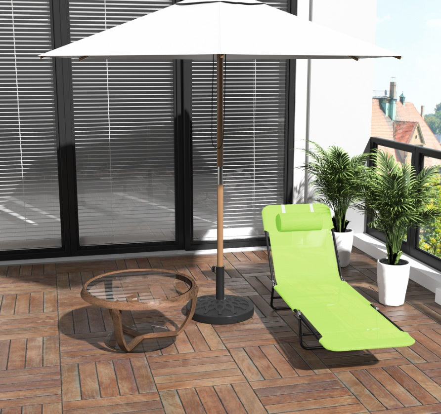 Folding Beach Chaise Lounge, 5-Level Adjustable Back, With Headrest And Breathable Mesh Seat, For Patio Or Deck, Green