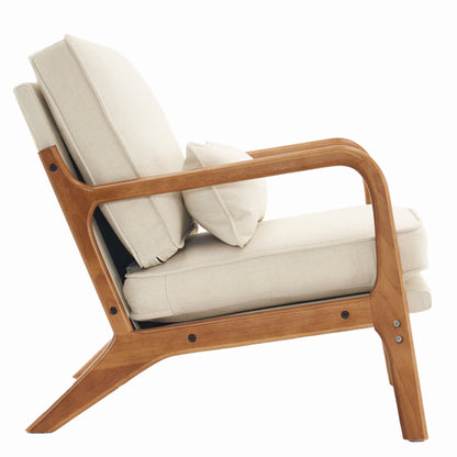 [Same Code: 16753613]Oak Armrest Oak Upholstered Single Lounge Chair Indoor Lounge Chair Off-White