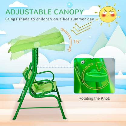 Porch Swing for Kids with Adjustable Canopy to Block Sun at Angles, Kids Swing Chair with Seatbelts, Frog Pattern, Gift for Kids Ages 3-6, Green