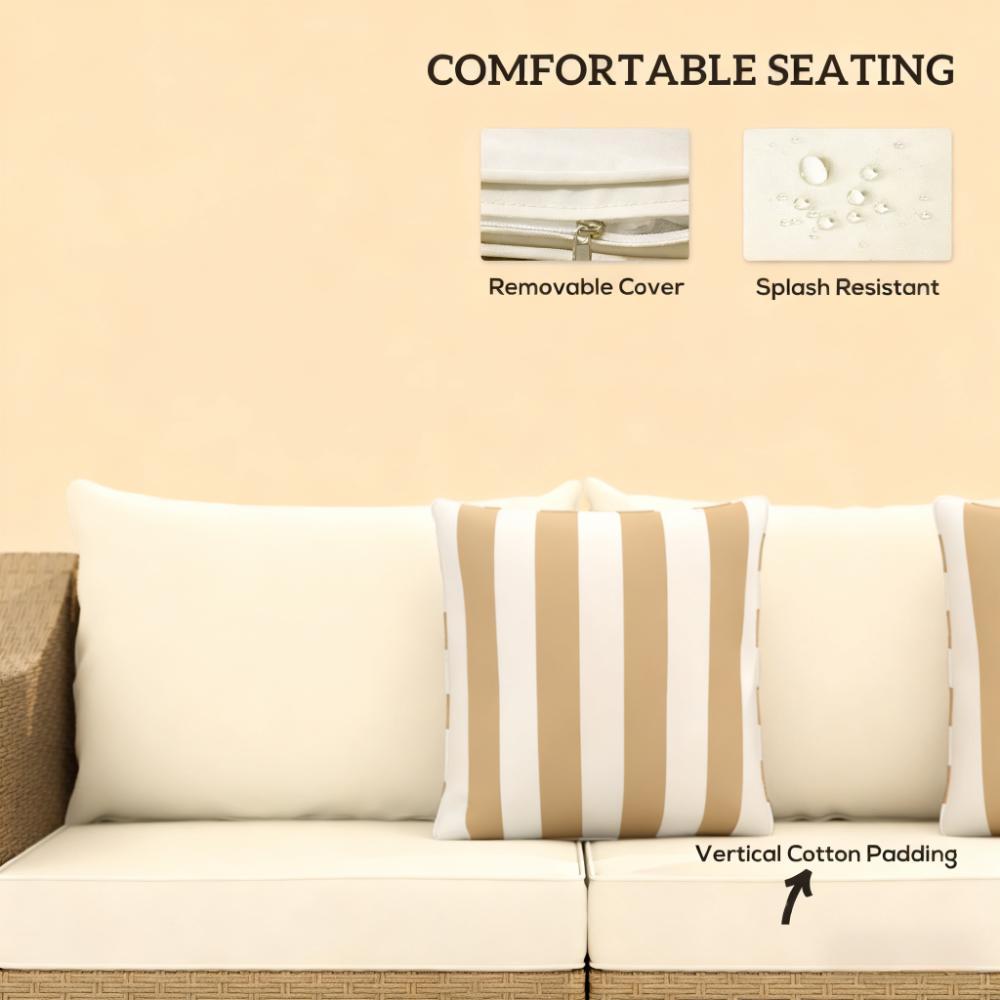 Outdoor Rattan Sofa with Cushions and Throw Pillows - Natural