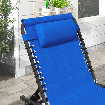 2 Folding Chaise Lounge Pool Chairs with 4-Position Reclining Back, Pillow, Breathable Mesh &amp; Bungee Seat, Blue