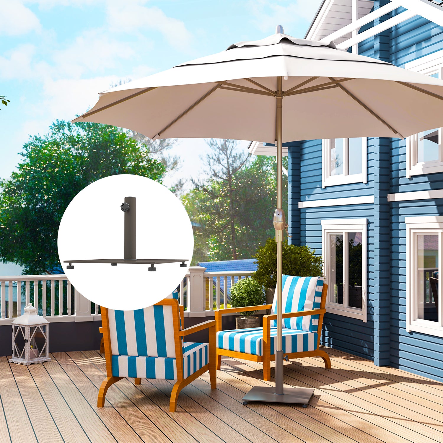 Square Patio Umbrella Base, 29 Lbs Metal Umbrella Stand Base With Adjustable Foot Pads, Heavy Duty Patio Umbrella Holder For 1.51.9 Umbrella Poles For Outdoor, Lawn, Poolside, Brown