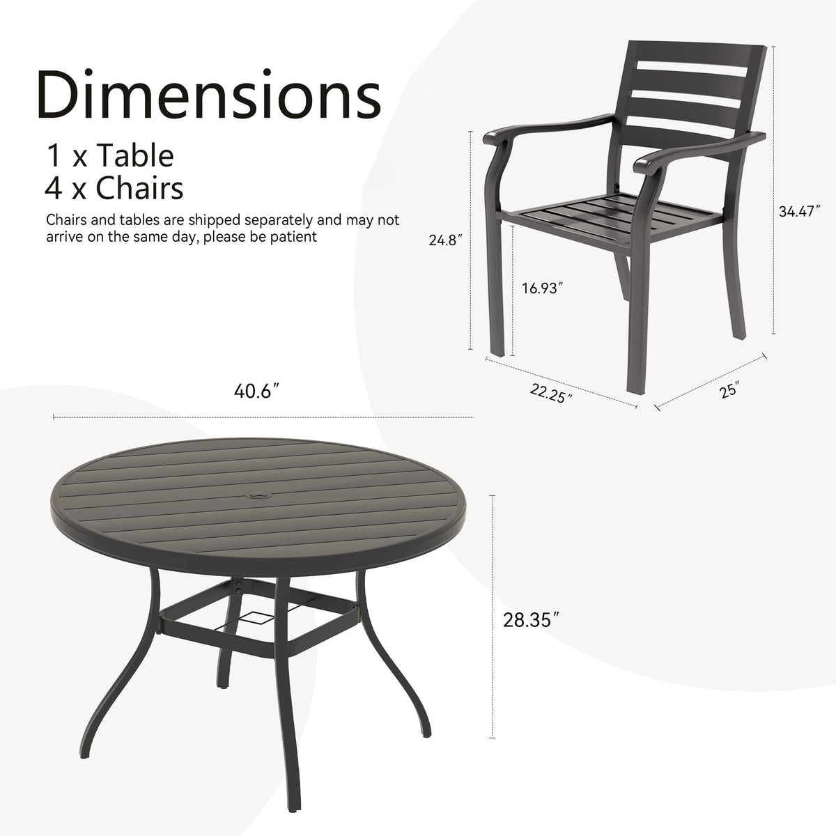 5-Piece Outdoor Patio Dining Set with Stackable Metal Chairs – Black