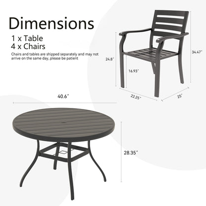 5-Piece Outdoor Patio Dining Set with Stackable Metal Chairs – Black