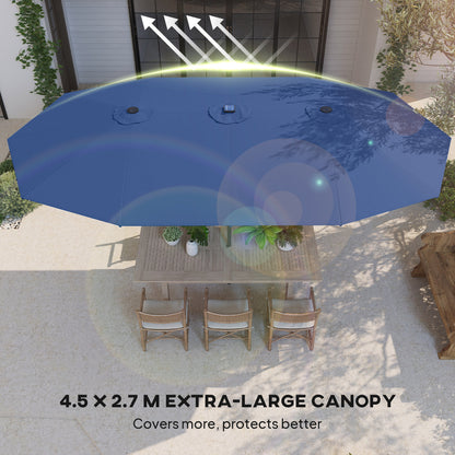 Garden Parasol, Double-Sided Sun Umbrella with LED Solar Lights, Patio Parasol for Outdoor, Blue