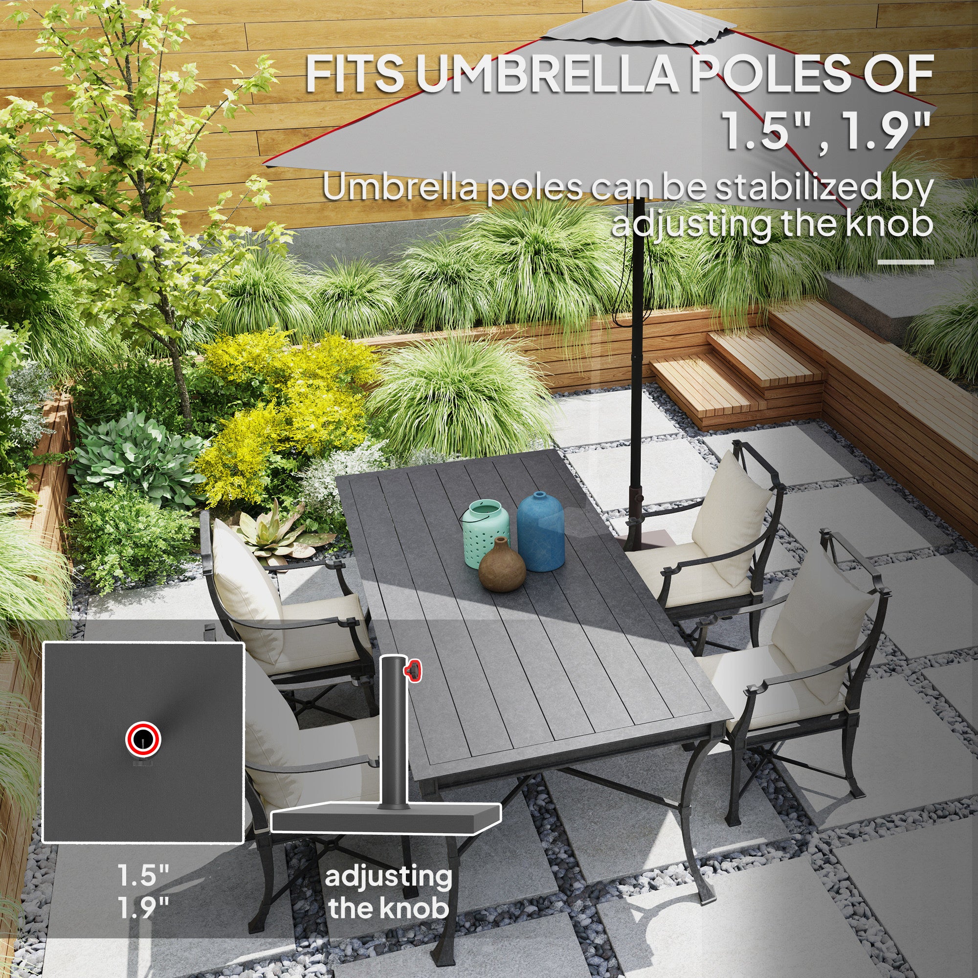 Patio Umbrella Base, 40 Lbs Concrete Heavy Duty Umbrella Base, Outdoor Umbrella Stand Patio Umbrella Holder For 1.5"/1.9" Umbrella Poles For Outdoor, Lawn, Poolside, Black