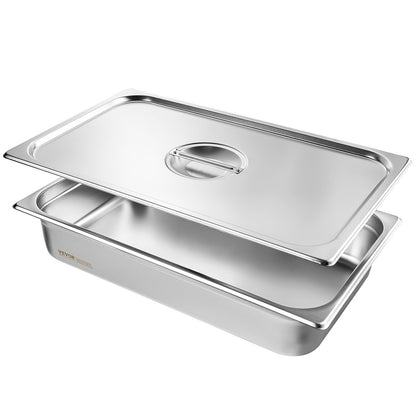 4 Pack Hotel Pans, Full Size Anti-Jam Steam Pan With Lid, 0.8mm Thick Stainless Steel Steam Table Pan, 4-Inch Deep Commercial Table Pan, Catering Storage Food Pan, For Industrial &amp; Scientific