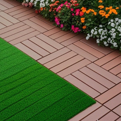 Plastic Interlocking Deck Tiles,44 Pack Patio Deck Tiles,12x12 Square Waterproof Outdoor All Weather Use, Outdoor And Indoor Patio Decking Tiles For Poolside Balcony Backyard, Red Brown