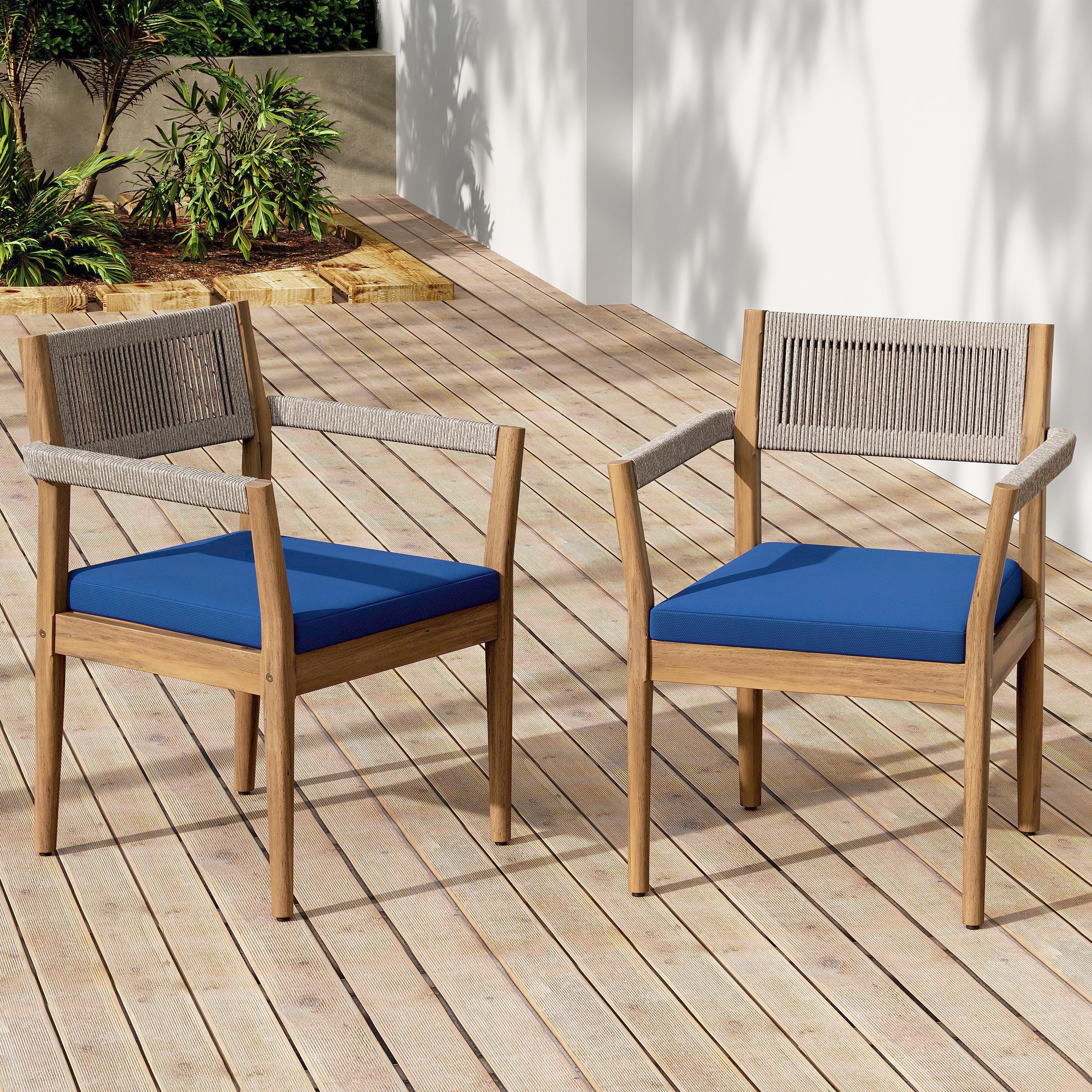 Braided Acacia Wood Outdoor Dining Chairs Set Of 4 -Teak Look With Beige Rope &amp; Navy  Cushions,All-Weather Patio Furniture For Garden, Poolside, And Backyard  Durable &amp; Stylish