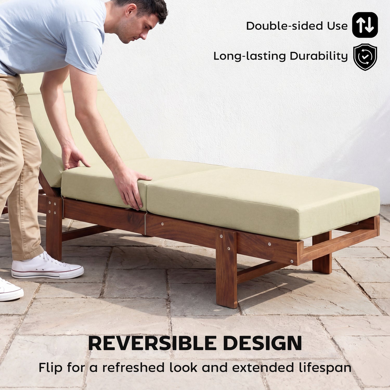 Chaise Lounge Cushion, 4" Thick Outdoor Lounge Chair Cushions with Ties for Patio, 26" x 80 ", Cream White