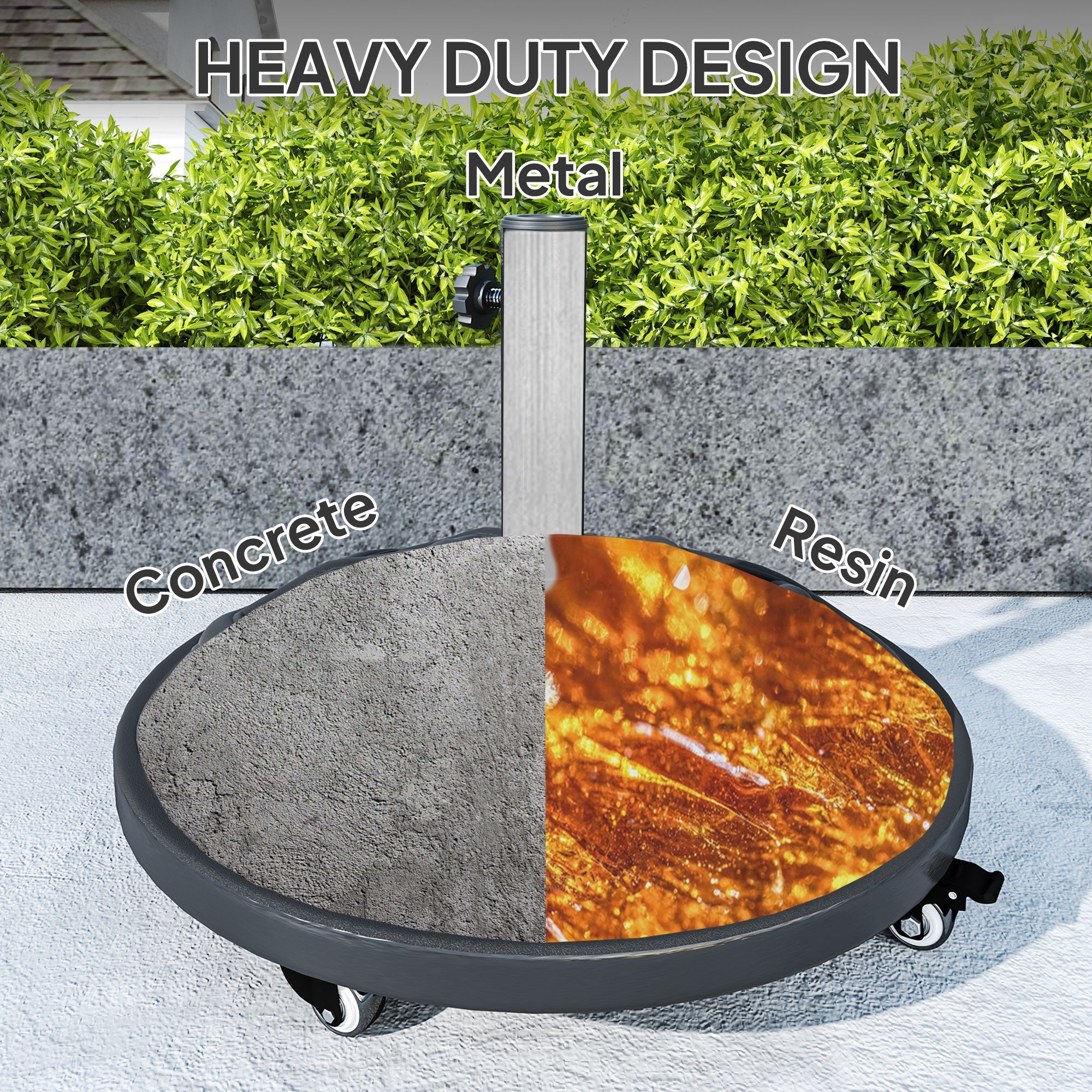 Round Patio Umbrella Base With Wheels, 44 Lbs Resin Umbrella Stand Base, Heavy Duty Patio Umbrella Holder For 1.3"/1.5"/1.9" Umbrella Poles For Outdoor, Lawn, Poolside, Black