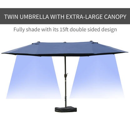 15ft Double-Sided Patio Umbrella Rust-Resistant Steel Umbrella For Poolside Shade, For Easy Crank Deck, Pool, Patio, Dark Blue