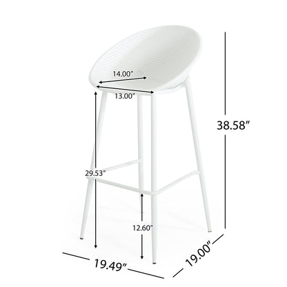 Modern Gable Outdoor Barstool Set of 2 with Perforated Design - White
