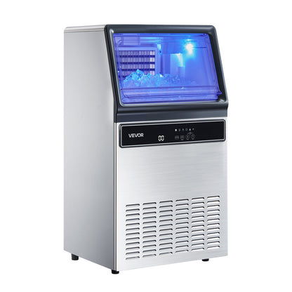 Commercial Ice Maker Machine, 130Lbs/24H With 33Lbs Storage, 45 Cubes Per Cycle, Stainless Steel Freestanding &amp; Under Counter Ice Maker With LED Display &amp; Self-Cleaning, For Home Bar Restaurant