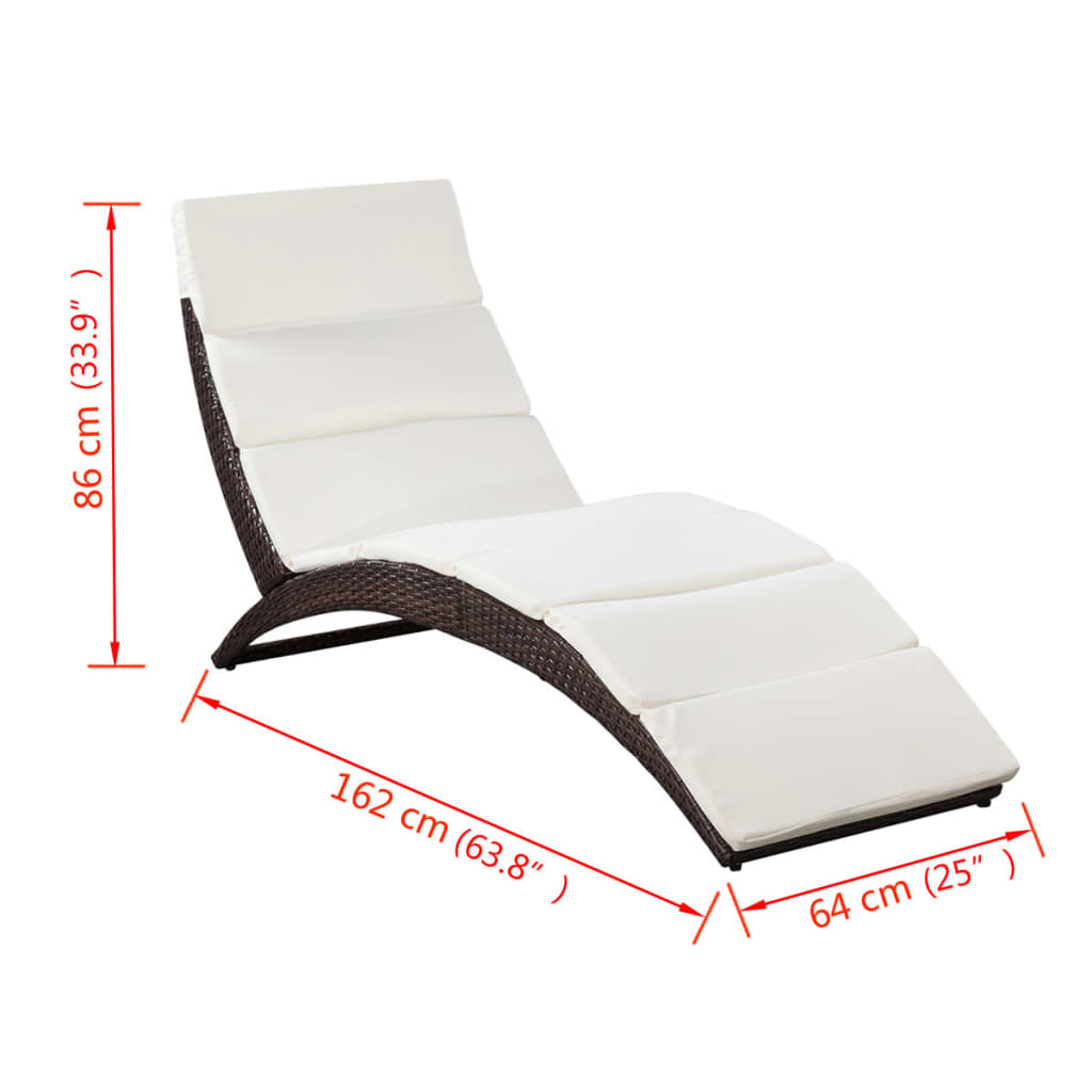 Folding Sun Lounger with Cushion Poly Rattan