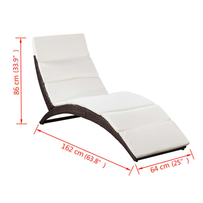 Folding Sun Lounger with Cushion Poly Rattan