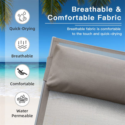 Outdoor Chaise Lounge Set Of 2 Patio Recliner Chairs With Adjustable Backrest And Removable Pillow For Indoor&amp;Outdoor Beach Pool Sunbathing Lawn  Khaki,2 Lounge Chairs
