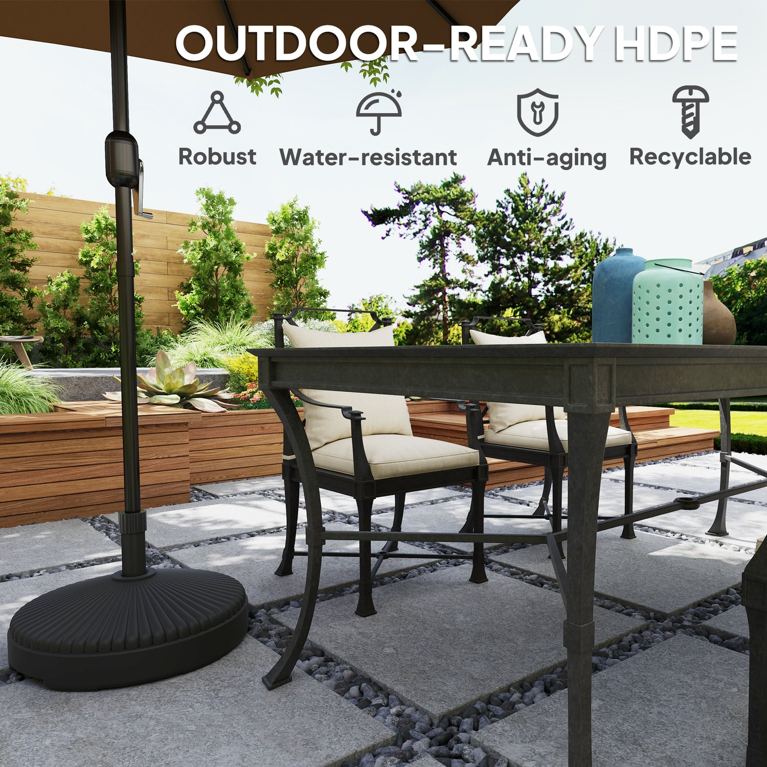 Round Patio Umbrella Base Holder, Heavy Duty Outdoor Umbrella Stand Base, Filled Up to 62lbs with Stand or 51lbs with Water for Garden, Poolside, Black