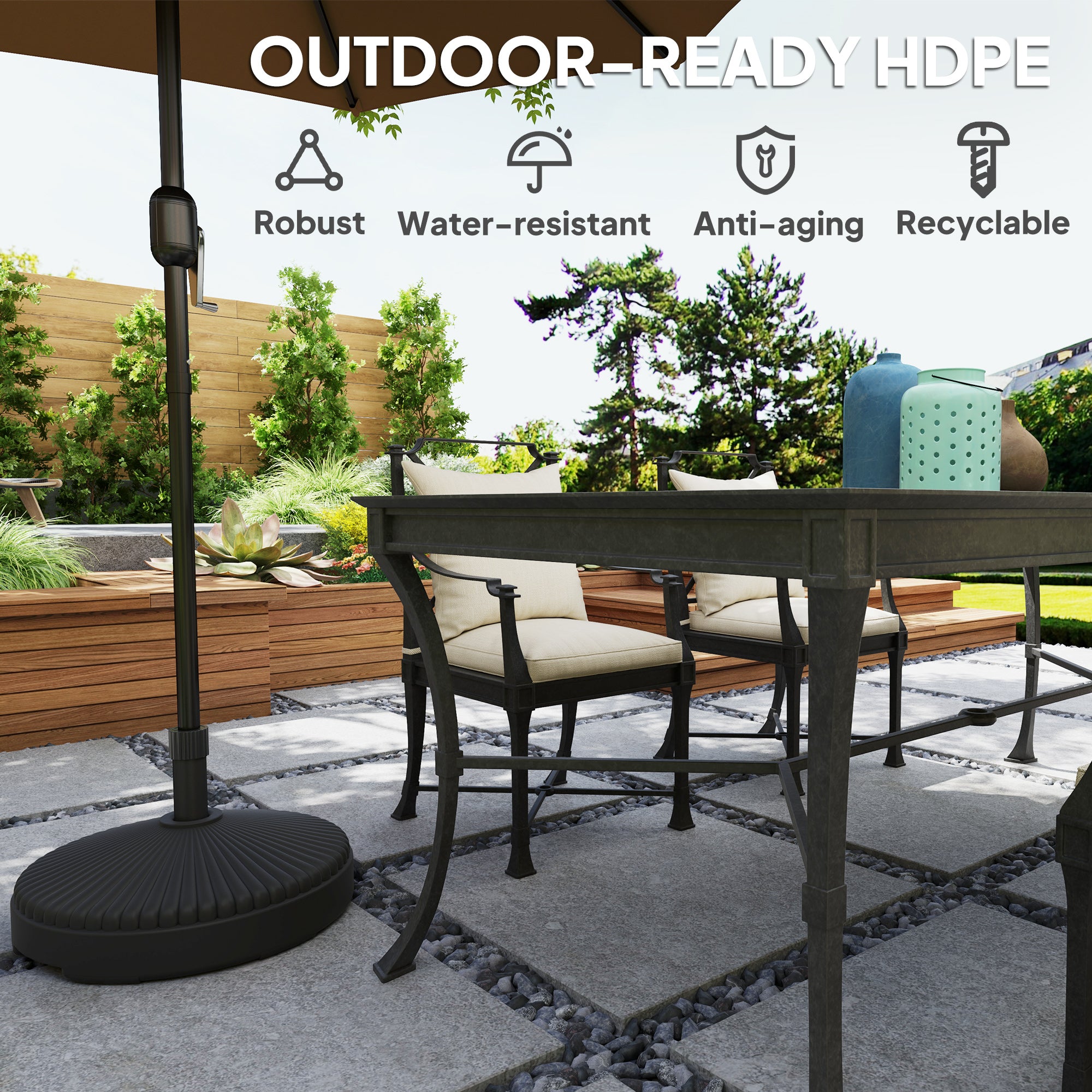 Round Patio Umbrella Base Holder, Heavy Duty Outdoor Umbrella Stand Base, Filled Up to 62lbs with Stand or 51lbs with Water for Garden, Poolside, Black