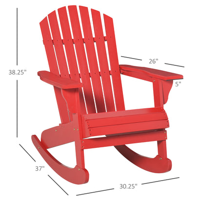 Wooden Adirondack Rocking Chair Outdoor Lounge Chair Fire Pit Seating with Slatted Wooden Design, Fanned Back, Red